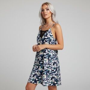 Blue Multicolor Sleeveless Cris Cross Back Pull over swing dress